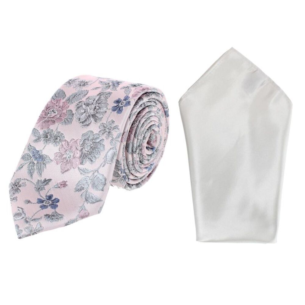Essentials by Trafalgar Floral and Vine Patterned Necktie and Solid Pocket